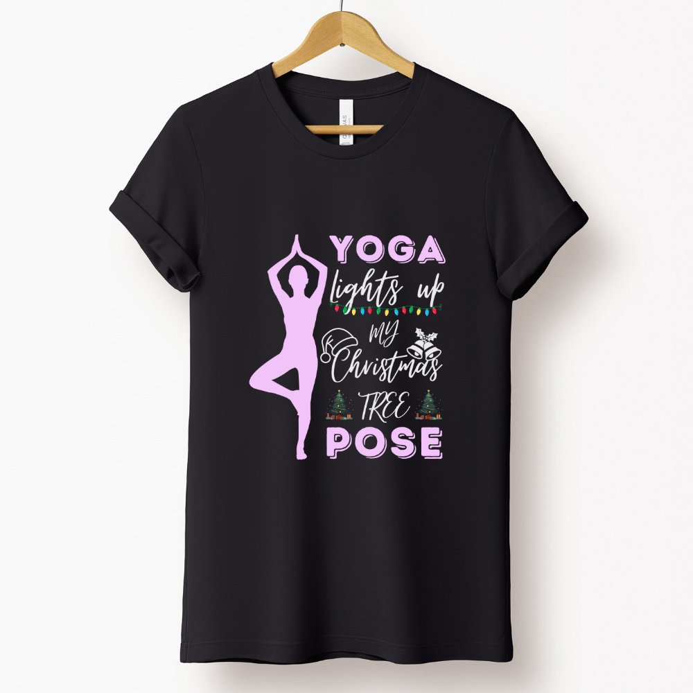 Yoga Love : Yoga Lights Up My Christmas Tree Pose Black T-shirt