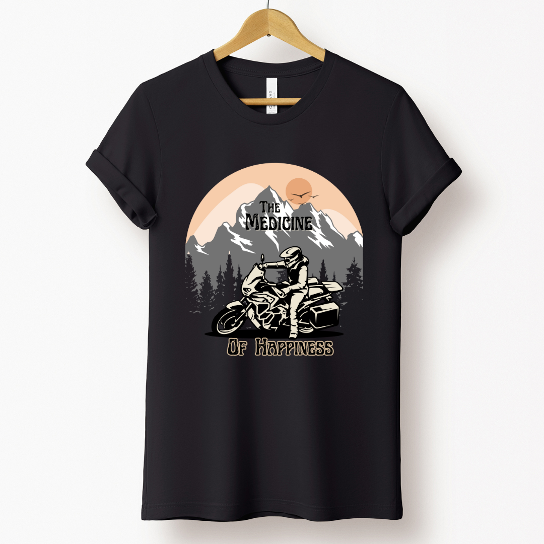 Biker : The Medicine Of Happiness Black T-shirt