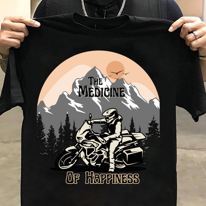 Biker : The Medicine Of Happiness Black T-shirt