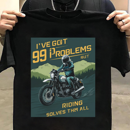 Biker : 99 Problems But Biking Solves Them All Black T-shirt