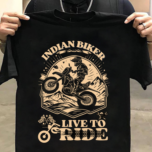 Biker : Indian Biker Live To Ride Black T-shirt